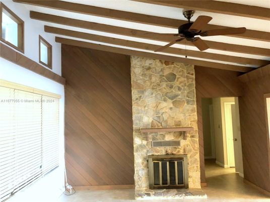 Empty room, Fireplace, Interior, Stone Walls, Wooden Beams, Wooden Walls
