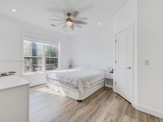 Bedroom, Interior, Recessed Lighting, Wood Texture Flooring