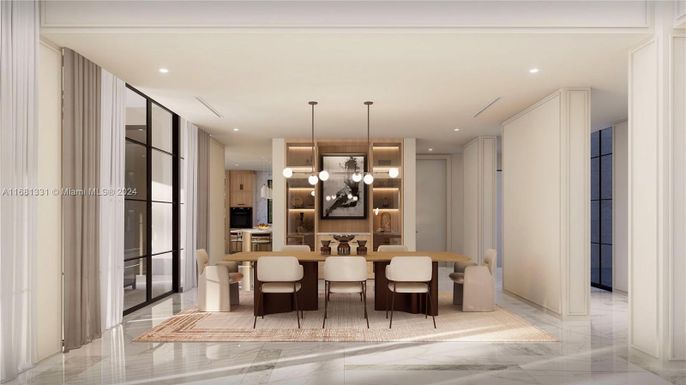Dining room, Interior, Kitchen, Marble, Pendant Lights, Recessed Lighting