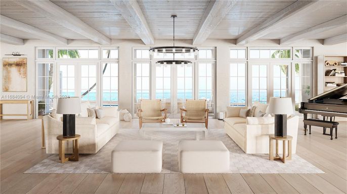 Interior, Living room, Pendant Lights, Piano, Water, Wooden Beams, Wooden Ceilings, Wood Texture Flooring