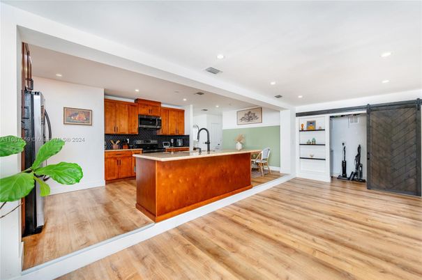 Interior, Kitchen, Recessed Lighting, Wood Texture Flooring