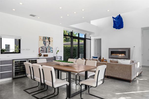 Dining room, Fireplace, Interior, Living room, Recessed Lighting