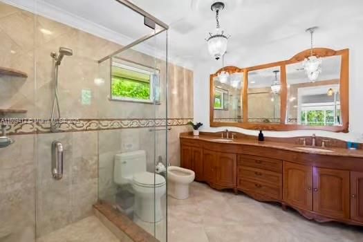 Bathroom, Glass Shower, Interior, Pendant Lights