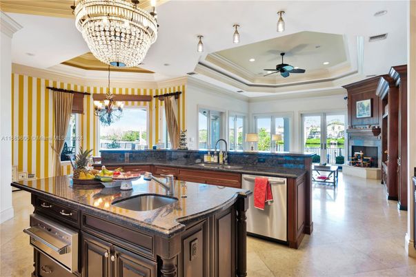 Chandelier, Fireplace, Interior, Kitchen, Recessed Lighting
