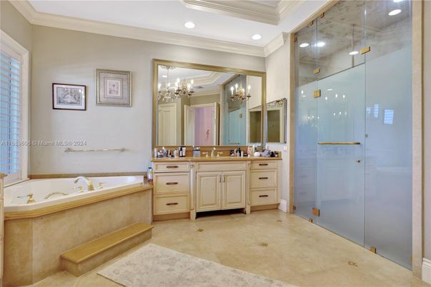 Bathroom, Dual Sink Vanities, Glass Shower, Interior, Recessed Lighting