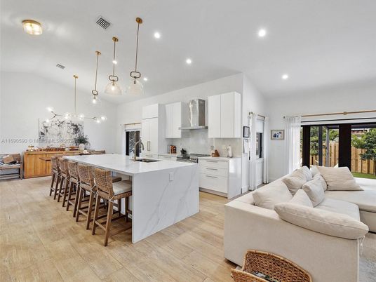 Interior, Kitchen, Living room, Pendant Lights, Recessed Lighting, Stainless Steel Appliances, Wood Texture Flooring