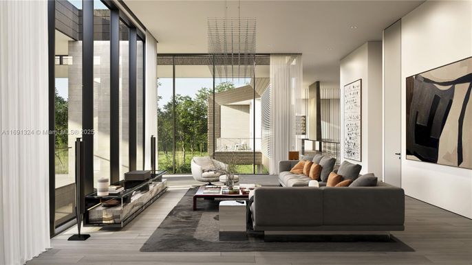 Interior, Living room, Pendant Lights, Recessed Lighting, Wood Texture Flooring