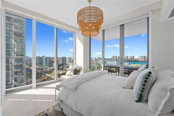 Bedroom, Chandelier, Interior, Water, Wood Texture Flooring