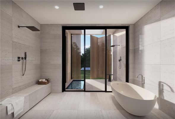 Bathroom, Free Standing Baths, Glass Shower, Interior, Recessed Lighting