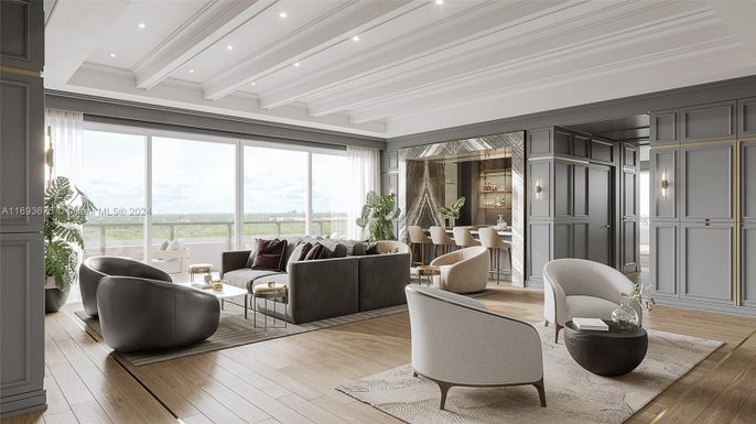 Dining room, Interior, Living room, Recessed Lighting, Wood Texture Flooring