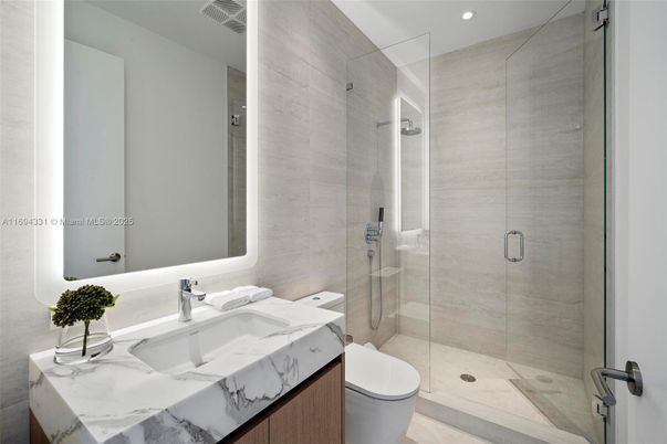Bathroom, Glass Shower, Interior, Recessed Lighting
