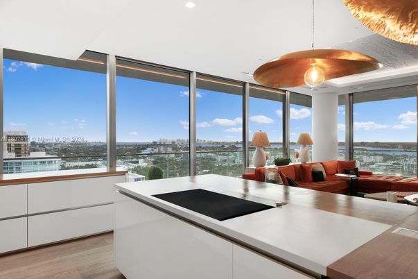 Interior, Kitchen, Living room, Pendant Lights, Recessed Lighting, Water, Wood Texture Flooring