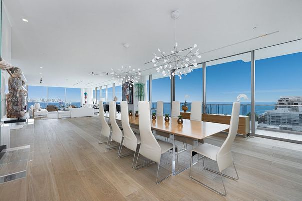 Dining room, Interior, Living room, Pendant Lights, Recessed Lighting, Water, Wood Texture Flooring