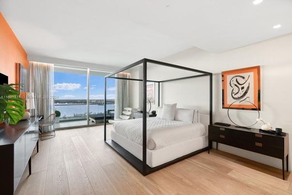 Bedroom, Interior, Recessed Lighting, Water, Wood Texture Flooring