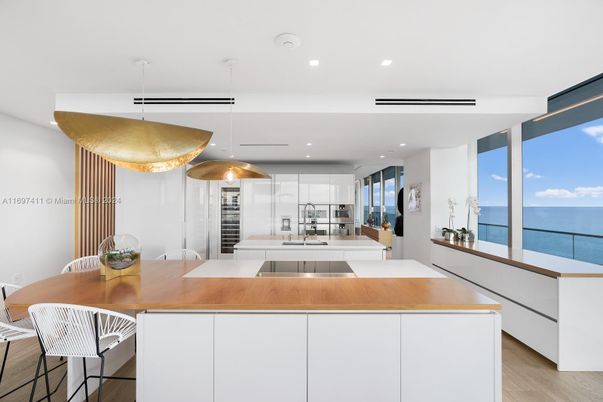 Dining room, Interior, Kitchen, Pendant Lights, Recessed Lighting, Water, Wood Texture Flooring