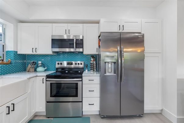 Interior, Kitchen, Stainless Steel Appliances, Wood Texture Flooring