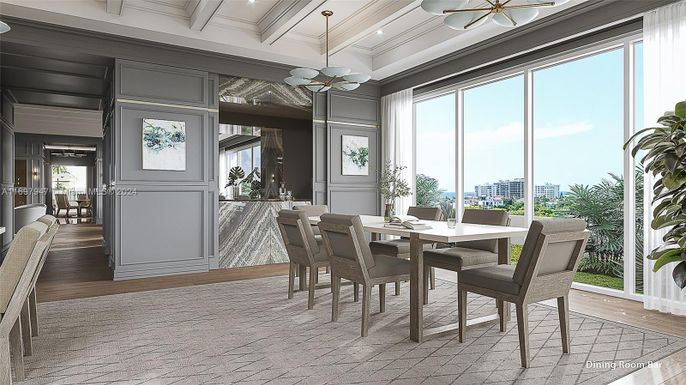 Dining room, Interior, Pendant Lights, Wood Texture Flooring