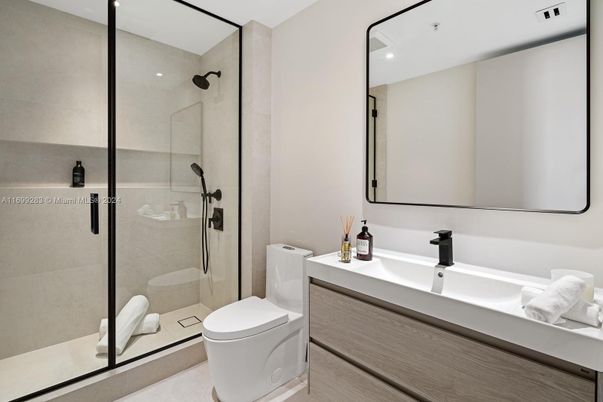 Bathroom, Glass Shower, Interior, Recessed Lighting