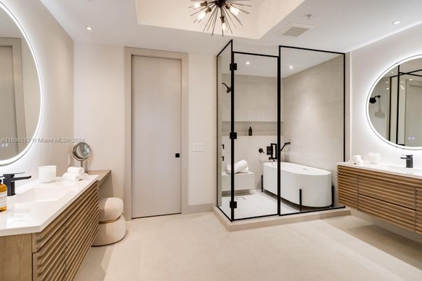 Bathroom, Dual Sink Vanities, Glass Shower, Interior, Recessed Lighting