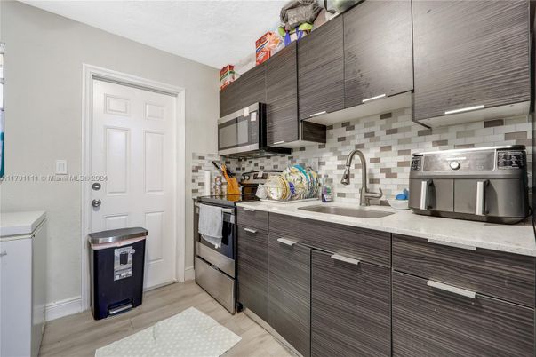 Interior, Kitchen, Stainless Steel Appliances, Wood Texture Flooring