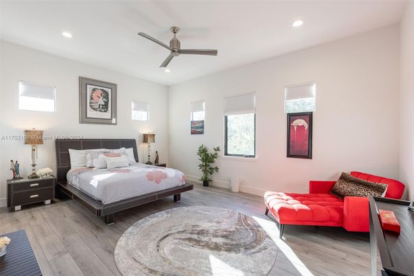 Bedroom, Interior, Recessed Lighting, Wood Texture Flooring