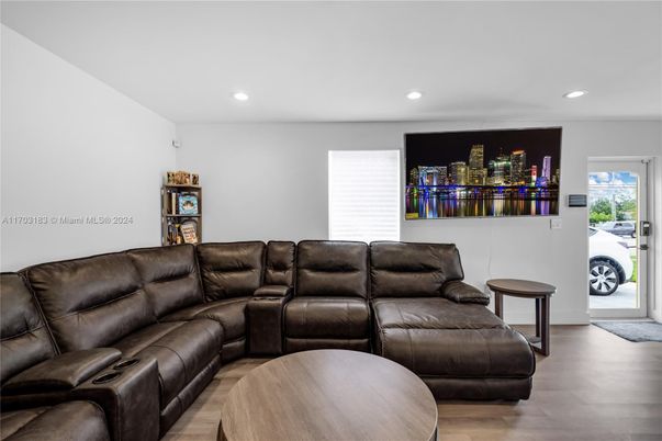 Home Theatre Room, Interior, Living room, Recessed Lighting, Wood Texture Flooring