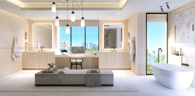 Bathroom, Dual Sink Vanities, Free Standing Baths, Interior, Pendant Lights, Recessed Lighting
