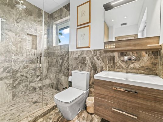 Bathroom, Glass Shower, Interior, Recessed Lighting