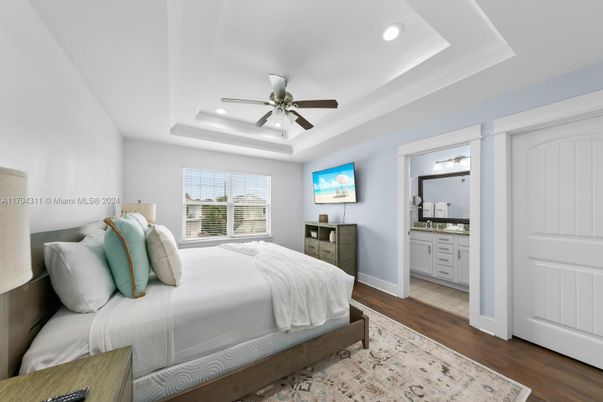 Bedroom, Interior, Recessed Lighting, Wood Texture Flooring
