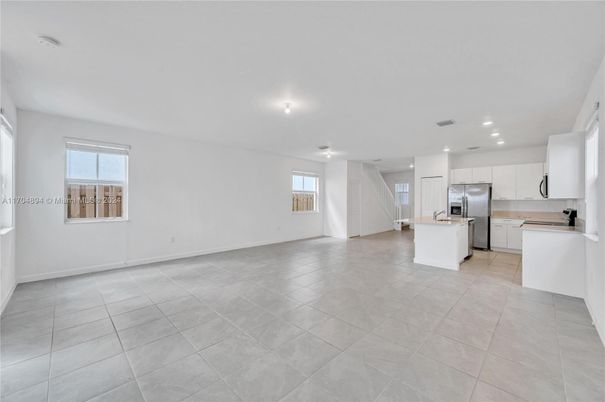 Empty room, Interior, Kitchen, Recessed Lighting, Stainless Steel Appliances