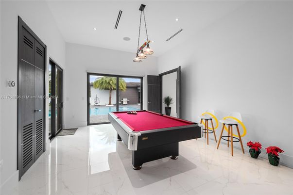 Billiard Table, Game Room, Interior, Marble, Pendant Lights, Recessed Lighting