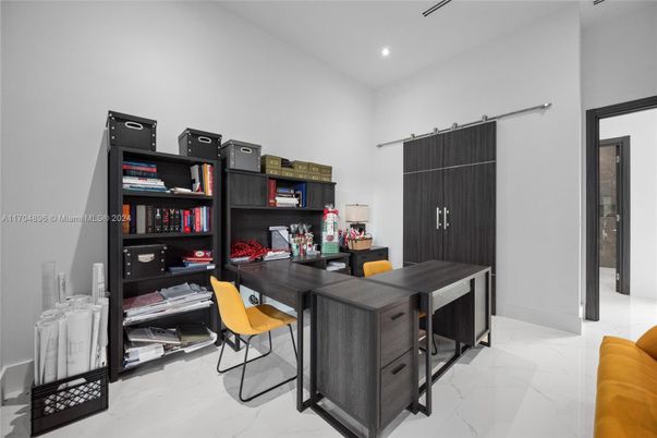Home Office, Interior, Marble, Recessed Lighting