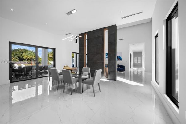 Dining room, Interior, Marble, Pendant Lights, Recessed Lighting