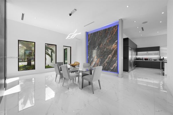 Dining room, Interior, Marble, Pendant Lights, Recessed Lighting