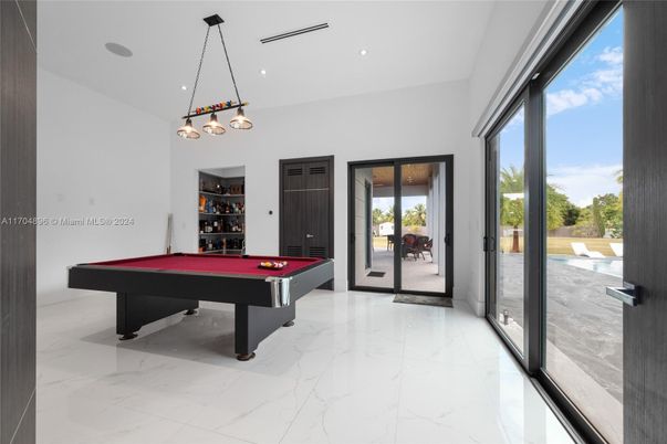Billiard Table, Game Room, Interior, Marble, Pendant Lights, Recessed Lighting
