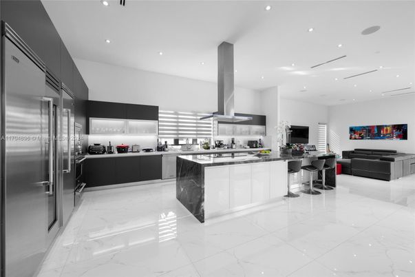 Interior, Kitchen, Marble, Recessed Lighting, Stainless Steel Appliances