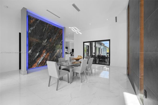Dining room, Interior, Marble, Pendant Lights, Recessed Lighting