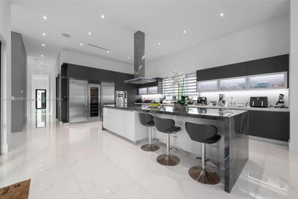 Interior, Kitchen, Marble, Recessed Lighting, Stainless Steel Appliances