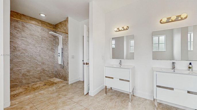 Bathroom, Dual Sink Vanities, Glass Shower, Interior, Recessed Lighting