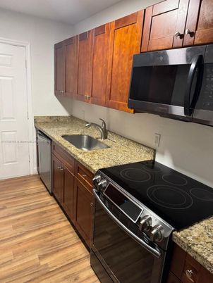 Interior, Kitchen, Stainless Steel Appliances, Wood Texture Flooring
