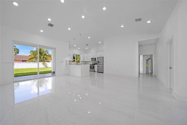Interior, Kitchen, Marble, Pendant Lights, Recessed Lighting, Stainless Steel Appliances