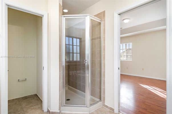 Bathroom, Glass Shower, Interior, Wood Texture Flooring