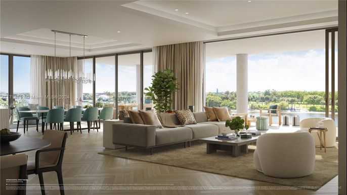 Dining room, Interior, Living room, Pendant Lights, Recessed Lighting, Wood Texture Flooring