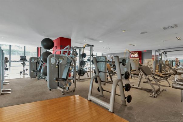 Fitness Equipment, Gym, Interior, Recessed Lighting, Wood Texture Flooring