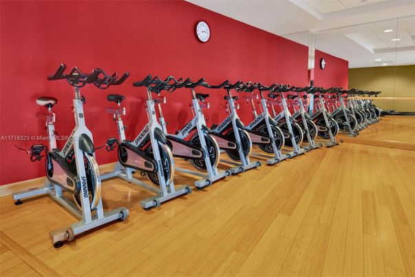Fitness Equipment, Gym, Interior, Recessed Lighting, Wood Texture Flooring