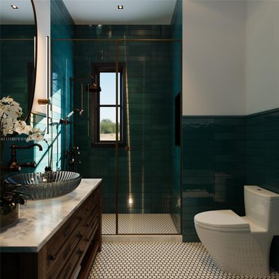 Bathroom, Glass Shower, Interior, Recessed Lighting