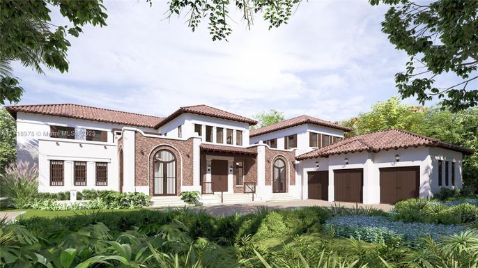 Attached, Backyard, Exterior, Facade, Brick Facade, Spanish Mediterranean