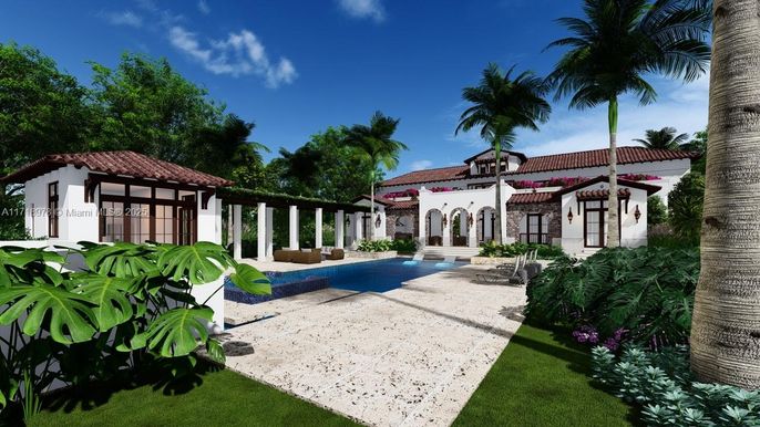 Backyard, Exterior, Facade, Pool, Spanish Mediterranean