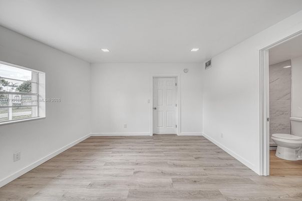 Bathroom, Empty room, Interior, Recessed Lighting, Wood Texture Flooring