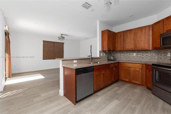 Interior, Kitchen, Recessed Lighting, Wood Texture Flooring